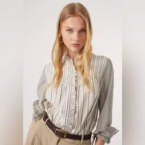 BA&SH Luz Button Front Shirt Off White stripes long sleeve NEW Medium Eurostyle